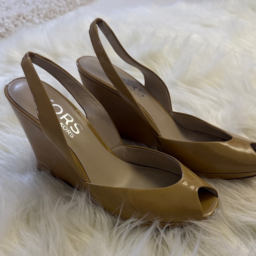Michael Kors Camel Peep-Toe Wedges